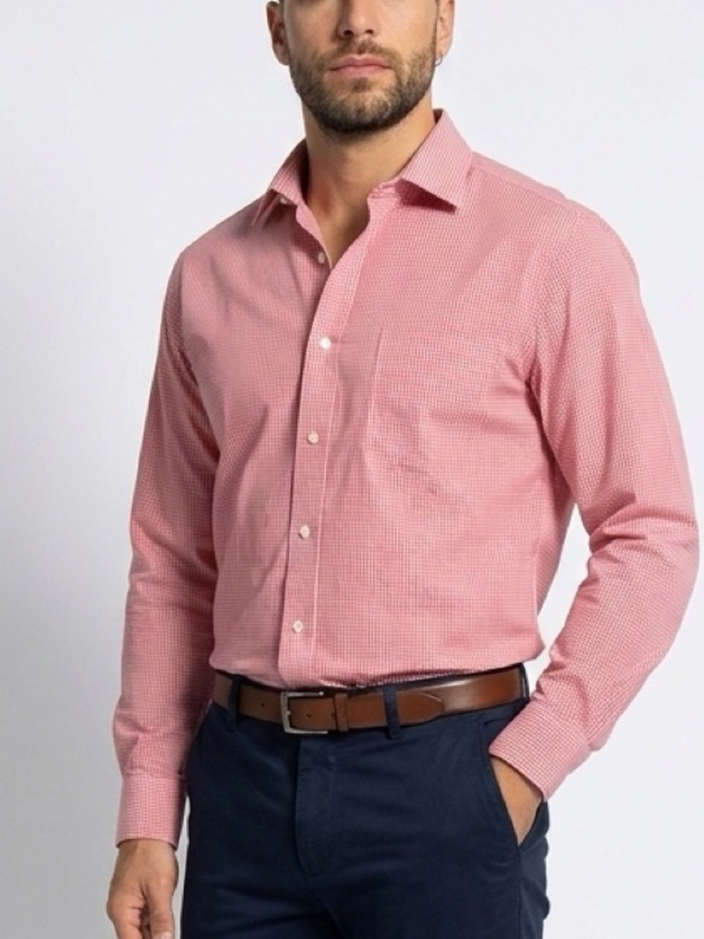 Lauren Ralph Lauren Men’s16 34/35 Red White GinghamClassic Fit StretchNon-Iron